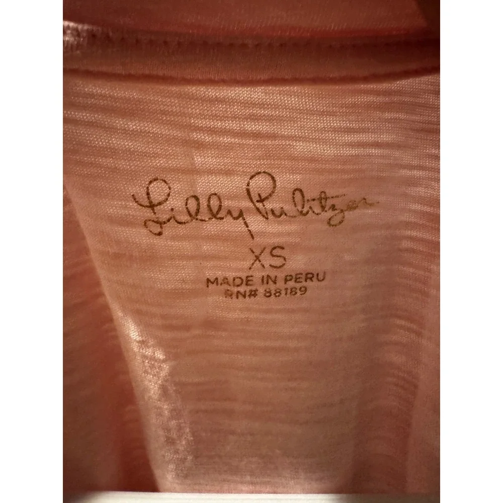 Lilly Pulitzer Pink V Neck T Shirt Tee Made In Peru XS‎